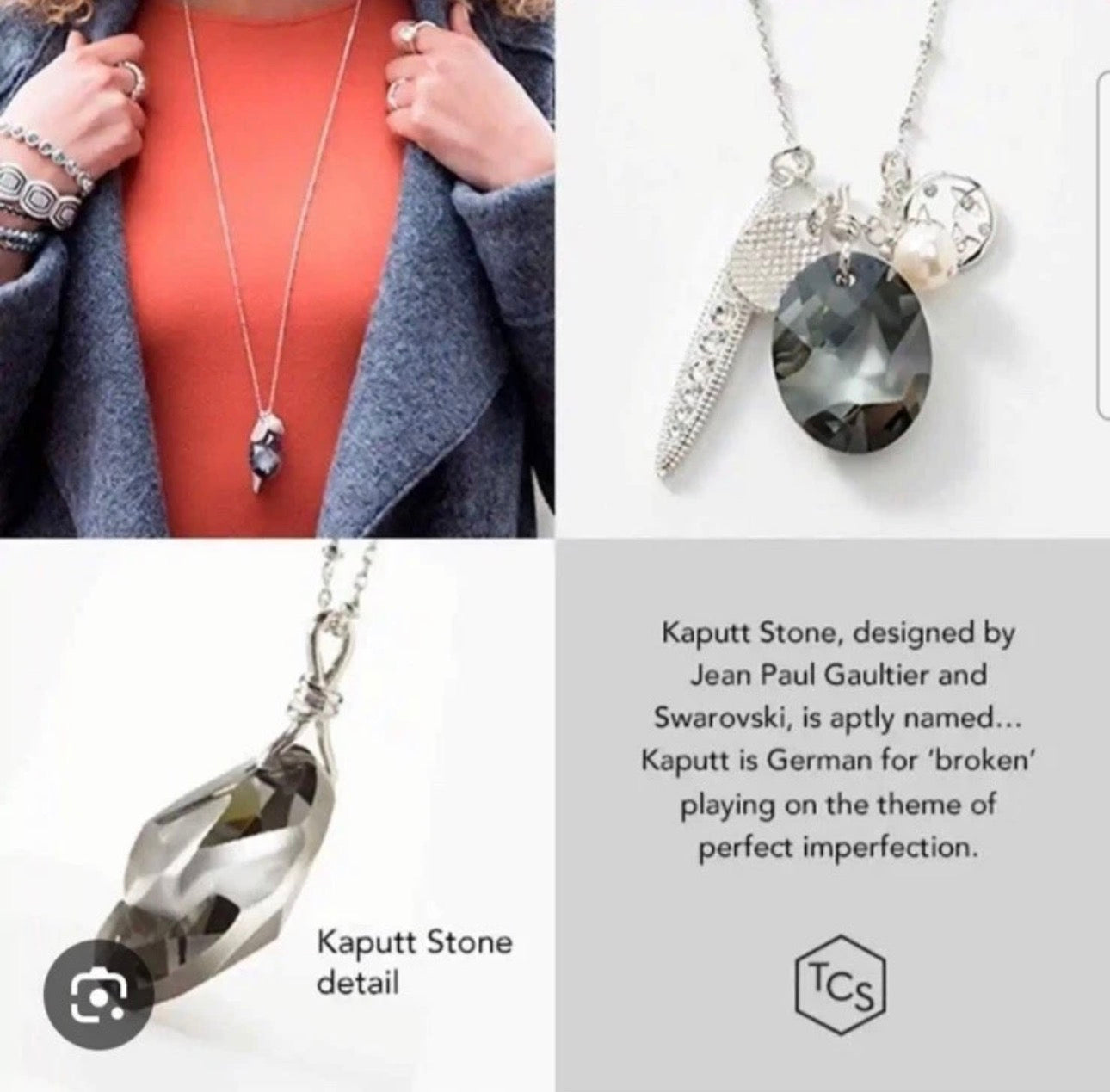 Touchstone Crystal by Swarovski Kaput Charms Necklace 26" Gray