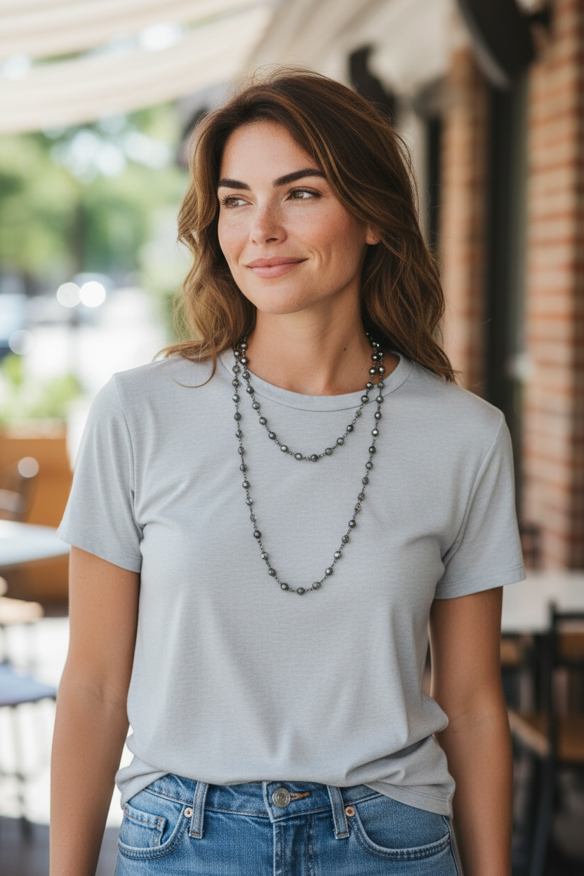 Chanelle Black Crystal Pearl Necklace