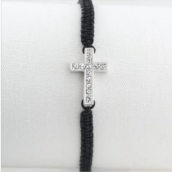 Touchstone Crystal Grace Woven Crystal Cross Adjustable Bracelet