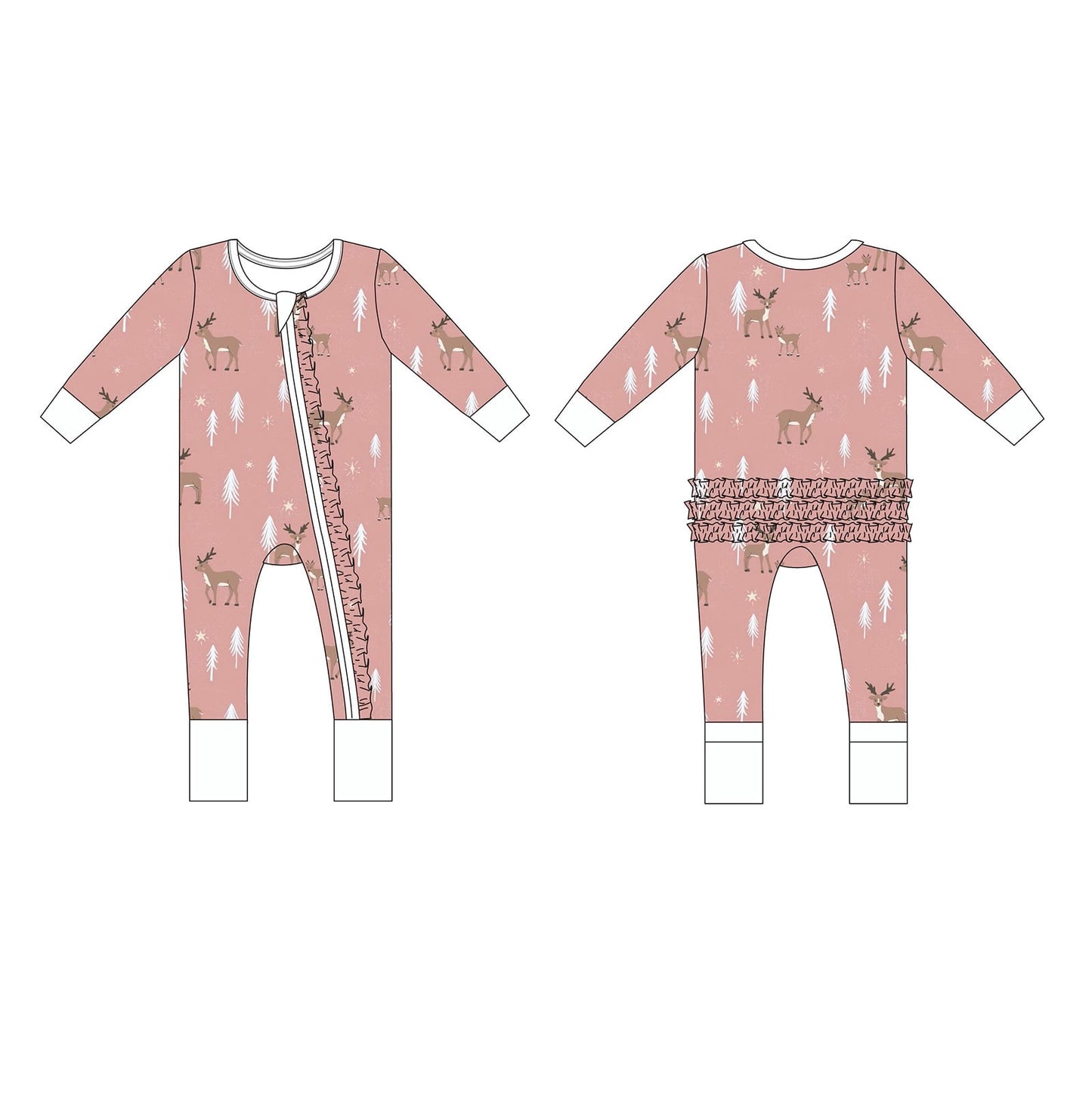 Bamboo Christmas Zip-Up Pajamas in Pink