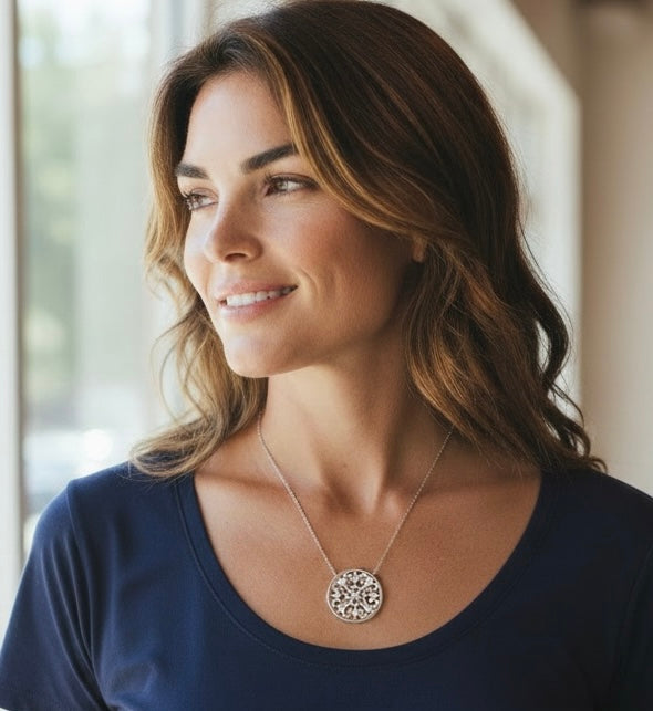 Touchstone Crystal Filigree Medallion Necklace