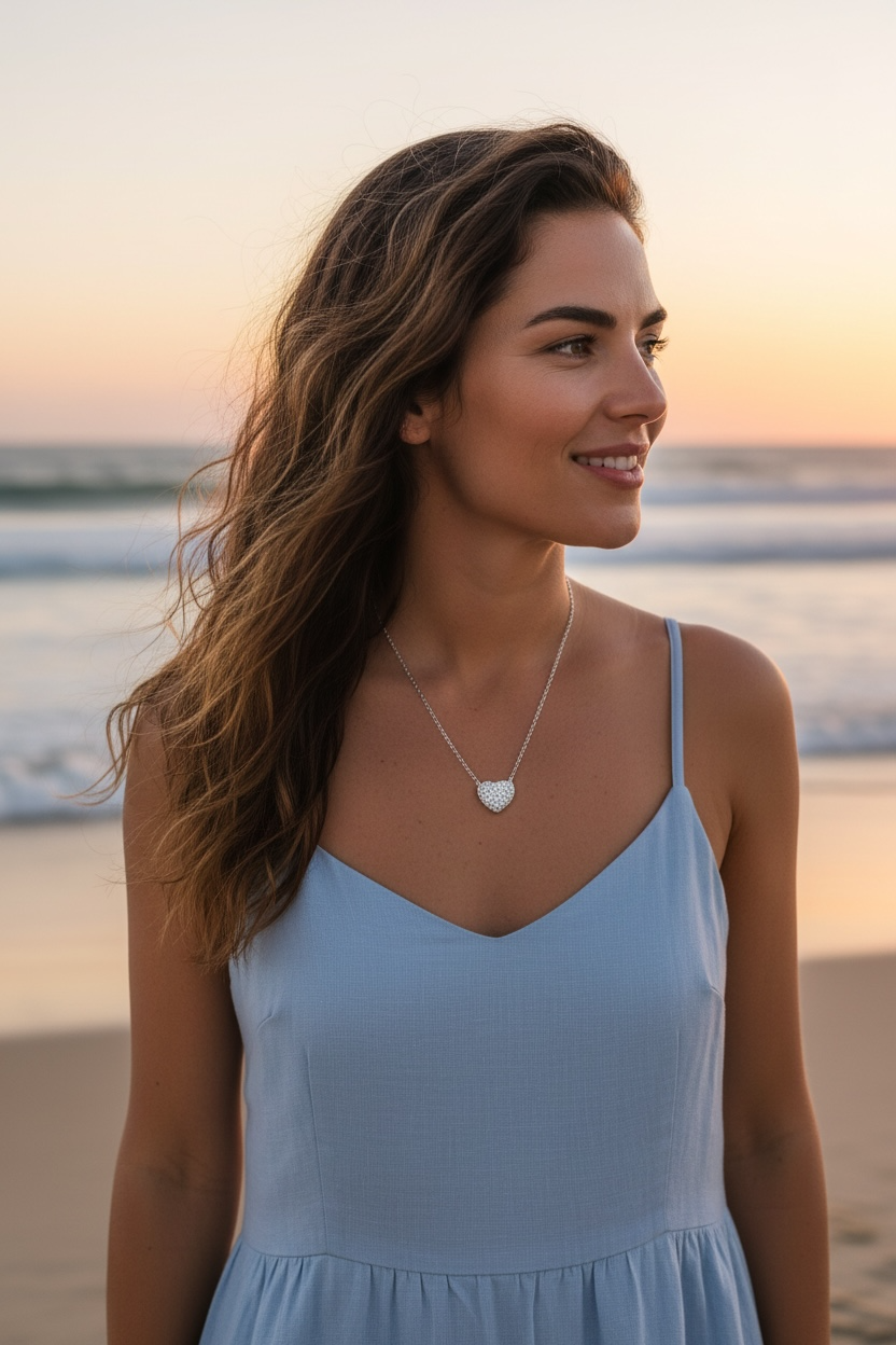 Heart Puffed Crystal Necklace