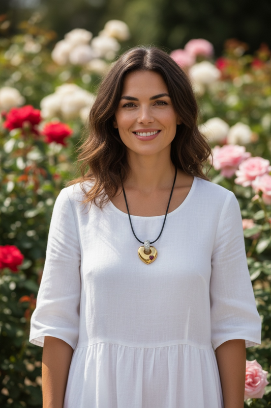 Rare Swarovski Heart Pendant Necklace with Black Rope Chain