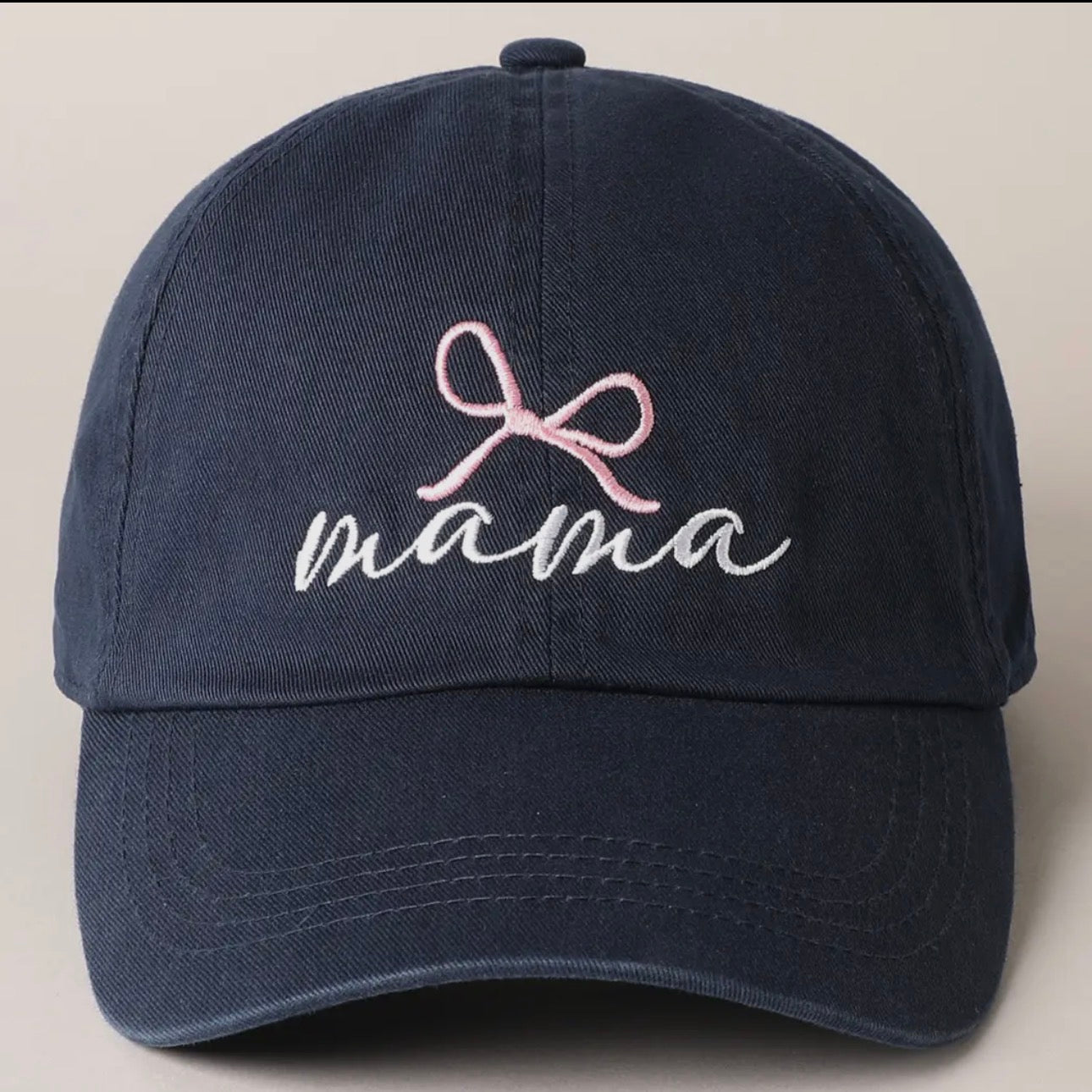 Mama Letter Bow On Top Embroidered Baseball Cap