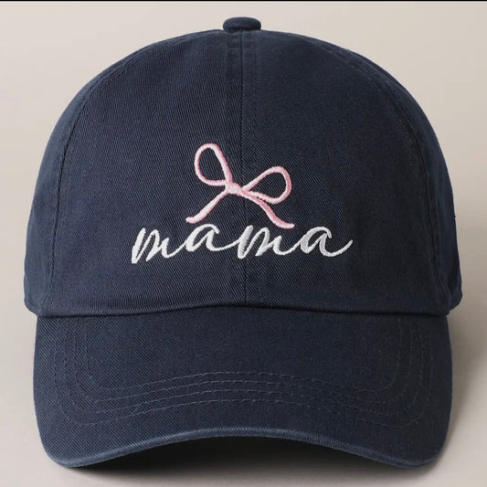 Mama Letter Bow On Top Embroidered Baseball Cap