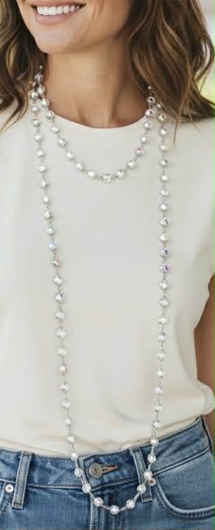Mini Chanelle Extra Long Necklace, Crystal Aurore Boreale