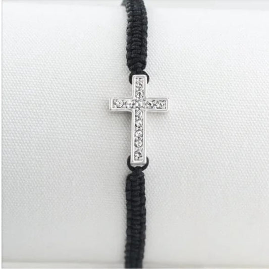 Touchstone Crystal Grace Woven Crystal Cross Adjustable Bracelet